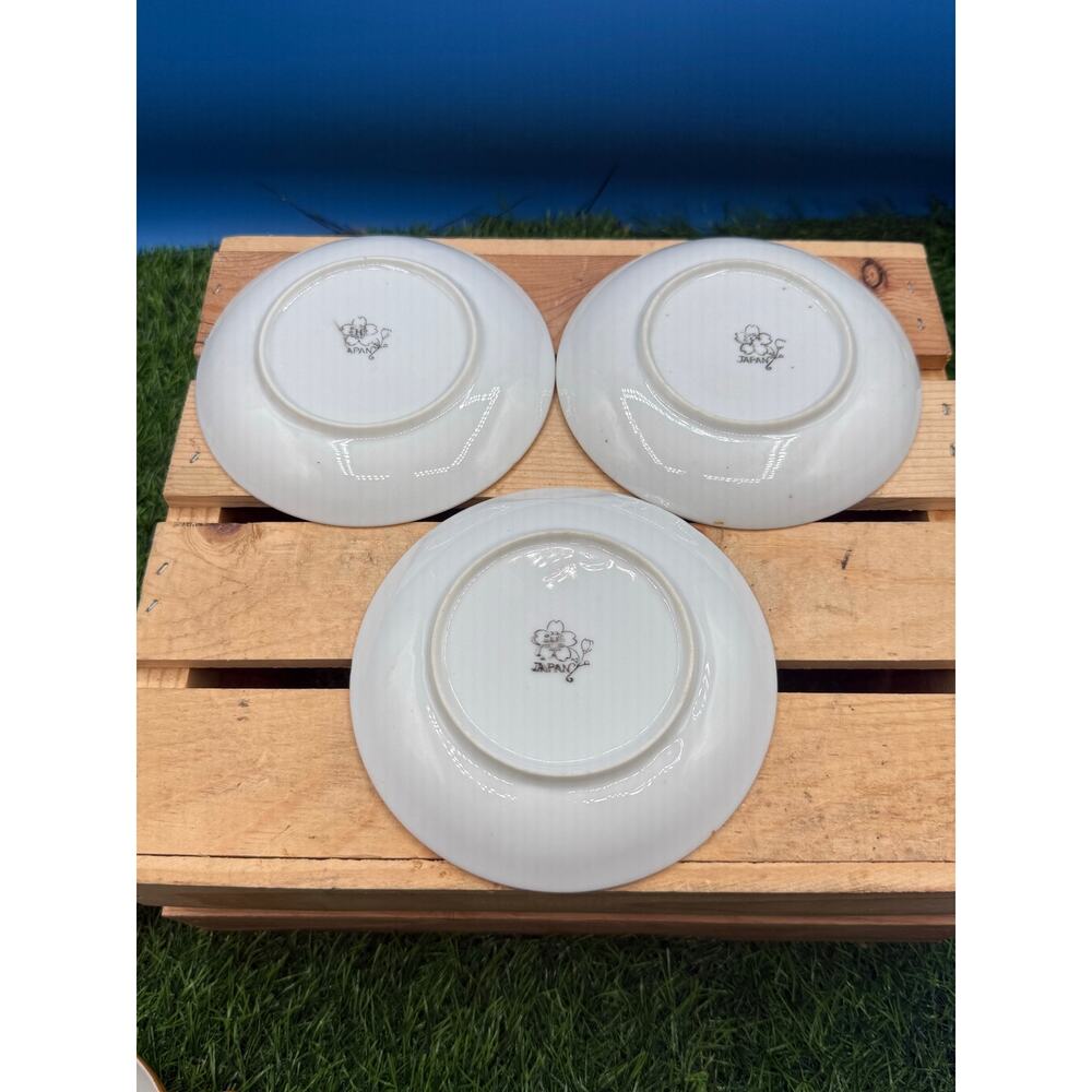 Vintage Japanese Lustreware Cherry Blossom Tea Cups & Saucers - Set of 3 - Picture 5 of 8